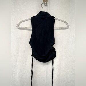 Zara Black Cropped Turtleneck Adjustable Side Cinch Size Small